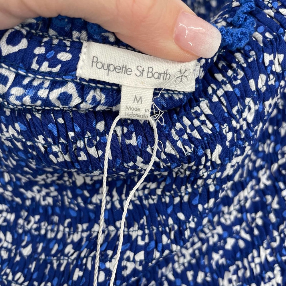 NWT Poupette St Barth Soledad Mini Dress Smocking Blue Antibes Size Medium - Picture 6 of 8